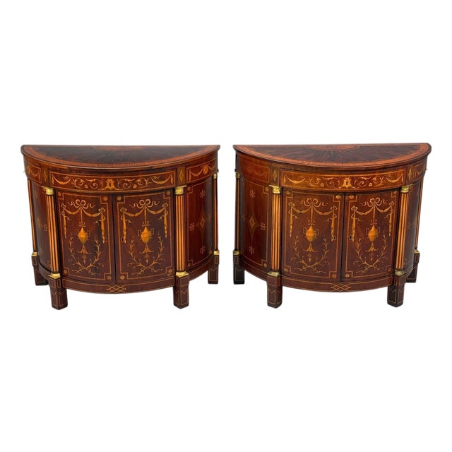 1830s English Neoclassical, Demi Lune Cabinets, Bronze, Satinwood Inlay For Sale