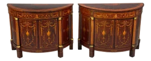 1830s English Neoclassical, Demi Lune Cabinets, Bronze, Satinwood Inlay