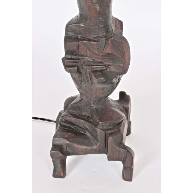 1969 Tall Smokey Tunis Hand Carved Poplar Table Lamp For Sale - Image 12 of 13