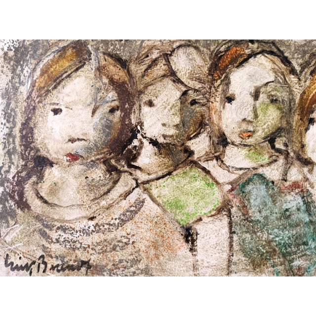 Mid-Century Modern Mid-Century Modern Swedish "The Children" Vintage Figurative Framed Oil Painting For Sale - Image 3 of 11