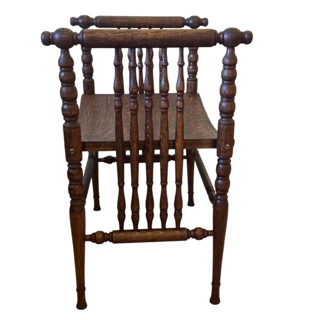 American 19th Century American Oak Bench With Bobbin Turned Sides and Shaped Seat. For Sale - Image 3 of 8