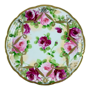 Nippon, Hand-Painted Porcelain Rose Moriage Large Wall Plate