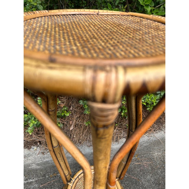 Mid 20th Century Vintage Mid-Century Rattan Plant Stand - 2-Tier Boho Pedestal For Sale - Image 5 of 11