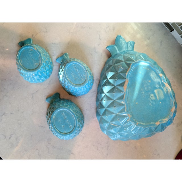 Aqua 1950s Red Wing Pottery Aqua Turquoise Pineapple Large Serving Dish and 3 Small Serving Bowls For Sale - Image 8 of 10