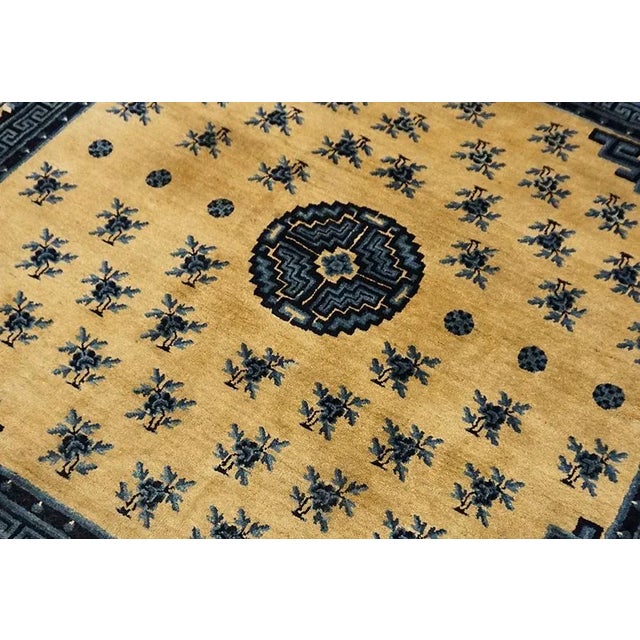 Textile 1920s Beige Medallion Floral Antique Chinese Baotou Carpet 5' 9" X 6' 2" Handknotted Wool Rug For Sale - Image 7 of 11