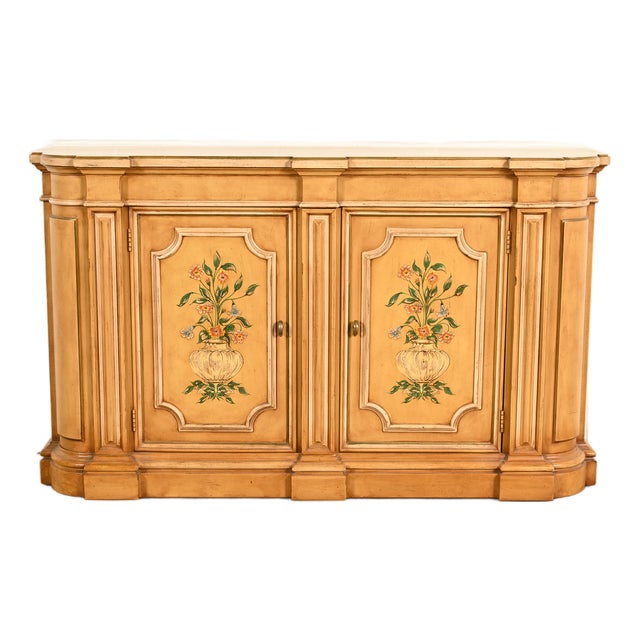 Henredon French Regency Louis XVI Hand Painted Console or Bar Cabinet For Sale