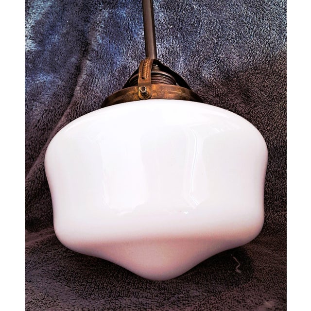 Art Deco Opaline Glass and Brass Pendant Light, 1920s, in Good conditions. Designed 1920 to 1949 Up to 250V (Europe/UK...