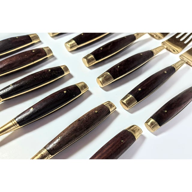 Mid 20th Century Midcentury Rosewood and Brass Salad Forks- Set of Twelve For Sale - Image 5 of 11