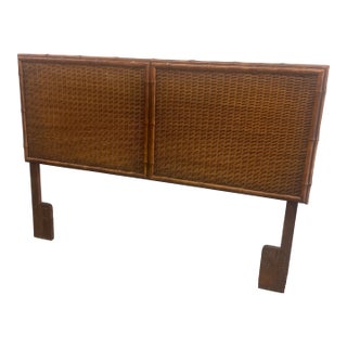 Vintage Faux Bamboo and Woven Rattan Queen Headboard For Sale