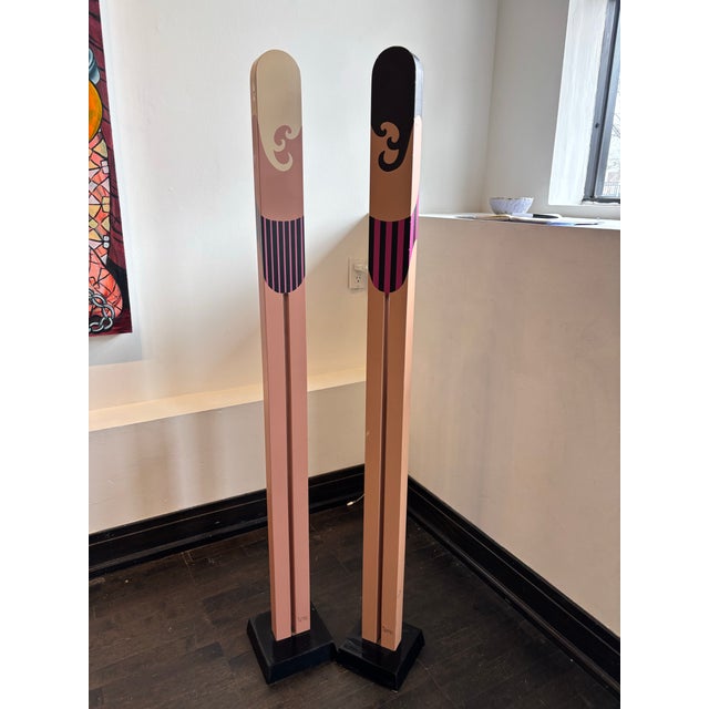 Pink 1980s Postmodern Tall Wooden Swimsuit Girls Painted Wooden Sculpture Pair by J.W. Eaton For Sale - Image 8 of 8