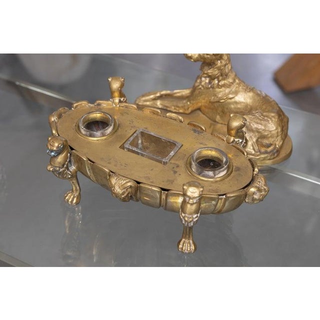 French Empire Style Gilt Bronze Inkwell With Borzoi Finial, 19th Century For Sale - Image 4 of 5