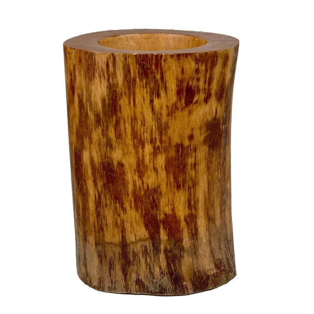 Brown Vintage Boho Organic Natural Mango Wood Pillar Vase For Sale - Image 8 of 8