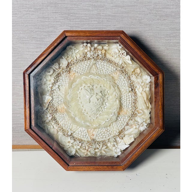 1940s 1940s American Folk Art White Sea Shell Sailors Valentines Love Doves Heart For Sale - Image 5 of 8