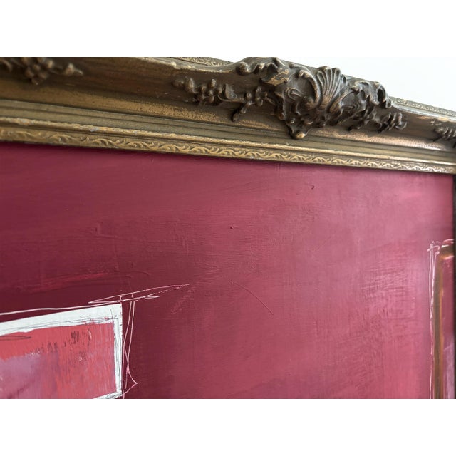 Maroon “Fervor” Red Abstract Art in Antique Frame, Large Transitional Living Room Art by JTS For Sale - Image 8 of 11