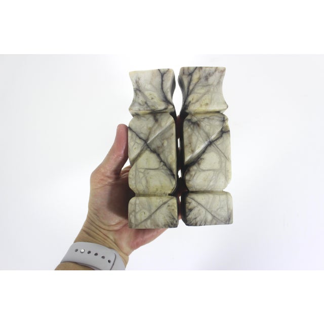 Antique Carved Italian Alabaster Candleholders a Pair For Sale - Image 12 of 17