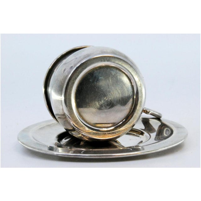 Cup and Saucer in Plain Silver with Embossed Handle For Sale - Image 5 of 8