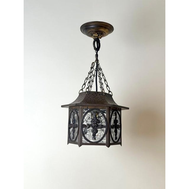 20th Century German Brass and Textured Glass Chinoiserie Lantern, 1920s For Sale - Image 11 of 18