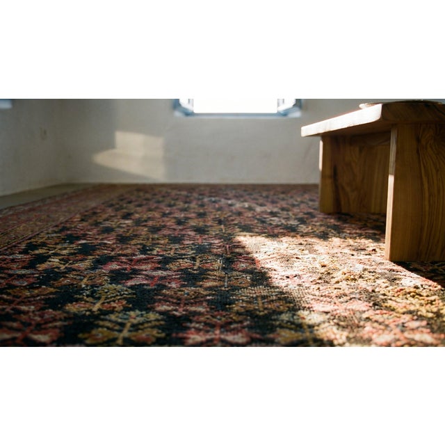 Textile 1930s Brown Geometric Antique Persian Kurdish Rug 5' X 10'6" Handknotted Wool Carpet For Sale - Image 7 of 8