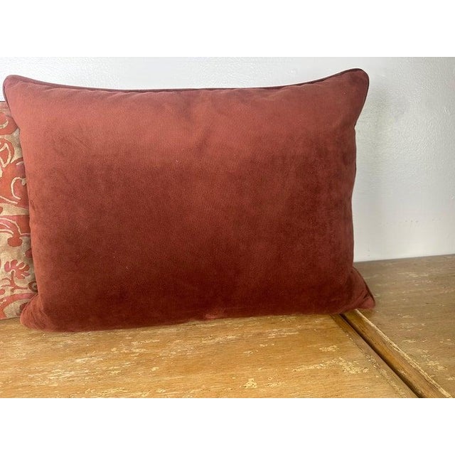 Brass Pair of Authentic Fortuny Textile Pillows With Velvet Backs For Sale - Image 8 of 8