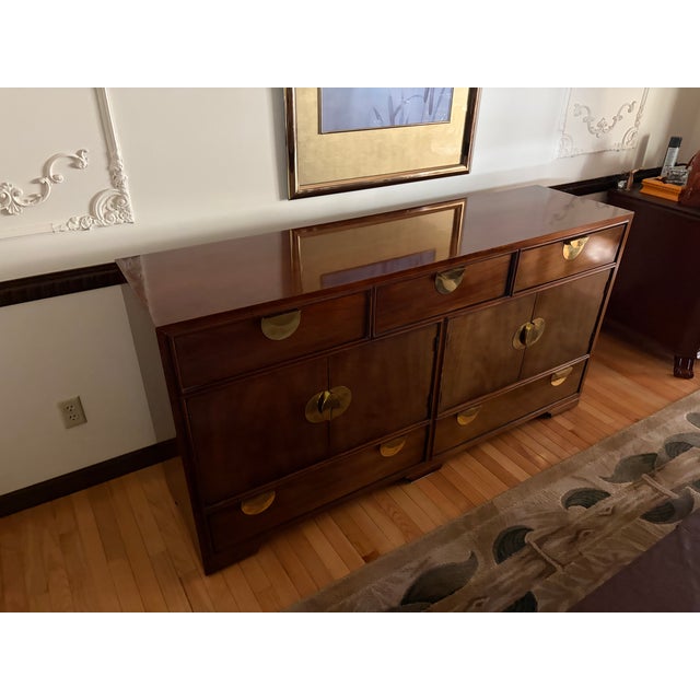 A beautifully balanced all-wood sideboard buffet from Thomasville's premium 1980s "Horizon" collection. The dominant...