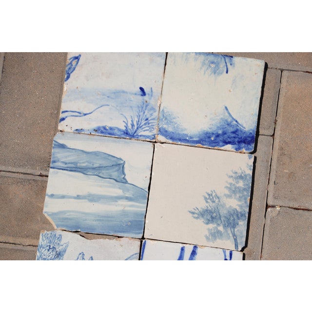 Antique 18th Century Portuguese Baroque Blue & White Tiles With Pastoral Landscape Motifs Set of 6 For Sale - Image 4 of 6