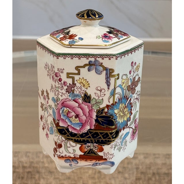 Early 20th Century Mason's Brocade Chinoiserie Hexagonal Lidded Ironstone Tea Caddy / Jar Nice finishing touch for your...