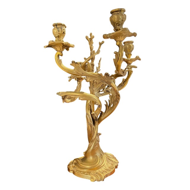 Antique FrenchRococo Gilded Bronze Pair of Candelabras For Sale In New Orleans - Image 6 of 8