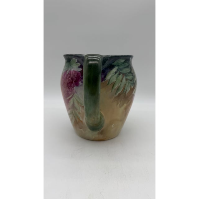 Limoges, France A Rare Hand Painted Jean Pouyat Limoges Porcelain Pitcher by F. M. Wood, Circa 1900 For Sale - Image 4 of 12
