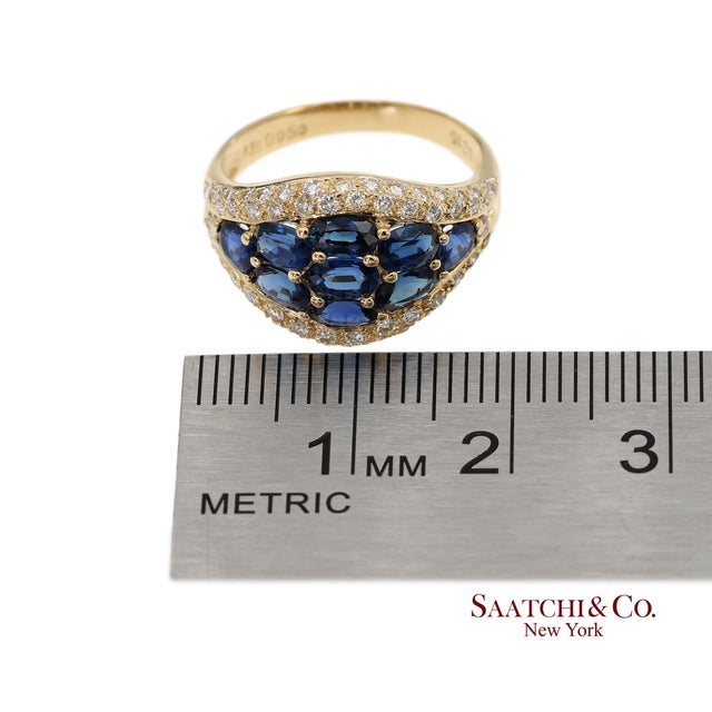 18k 750 Solid Yellow Gold Natural Diamond and Natural Sapphire Ring, Size 6.25 For Sale - Image 9 of 11