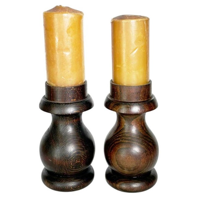 20th Century Brown Wooden Candlesticks, France, Set of 2 For Sale - Image 11 of 11