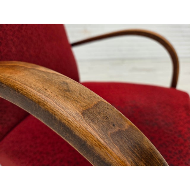 Art Deco Danish Armchair in Red Furniture Wool and Beech Wood, 1950s For Sale - Image 6 of 18