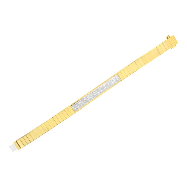 Early 21st Century 14K Yellow Gold 3 5/8 cttw Invisible Set Princess-Cut Diamond ID Tennis Bracelet - Size 7" For Sale - Image 5 of 7