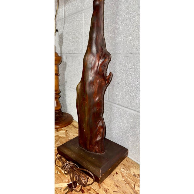 Mid-Century Modern Vintage Cypress Knee Folk Art From the Mid-20th Century Lamp on Wooden Base For Sale - Image 3 of 8