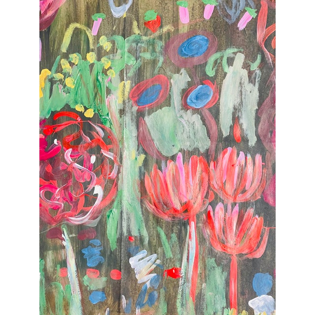 1970s 1970s Abstract Modern Magic Garden Mixed Media Signed Framed For Sale - Image 5 of 5