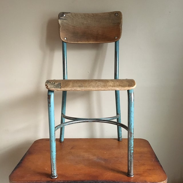 Industrial Vintage Wood & Metal School Chair Chairish
