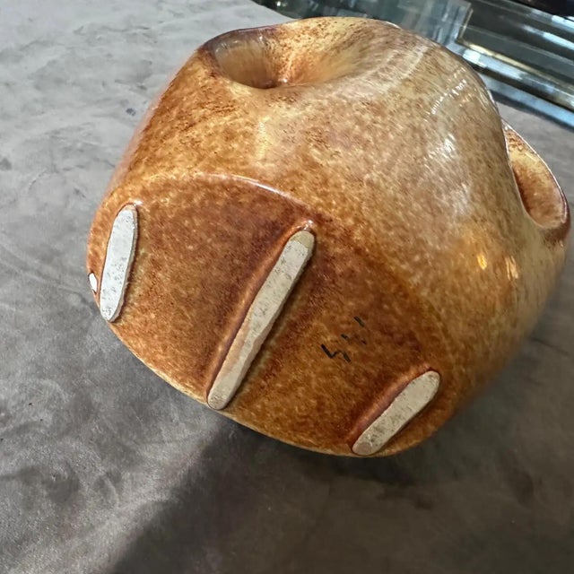 1970s Modernist Amber and Brown Ceramic Italian Vase by Giovanni Bertoncello For Sale - Image 6 of 10