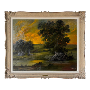 1970’s French M. Roche “La Tombée Du Jour” Oil on Canvas Landscape Painting, Framed