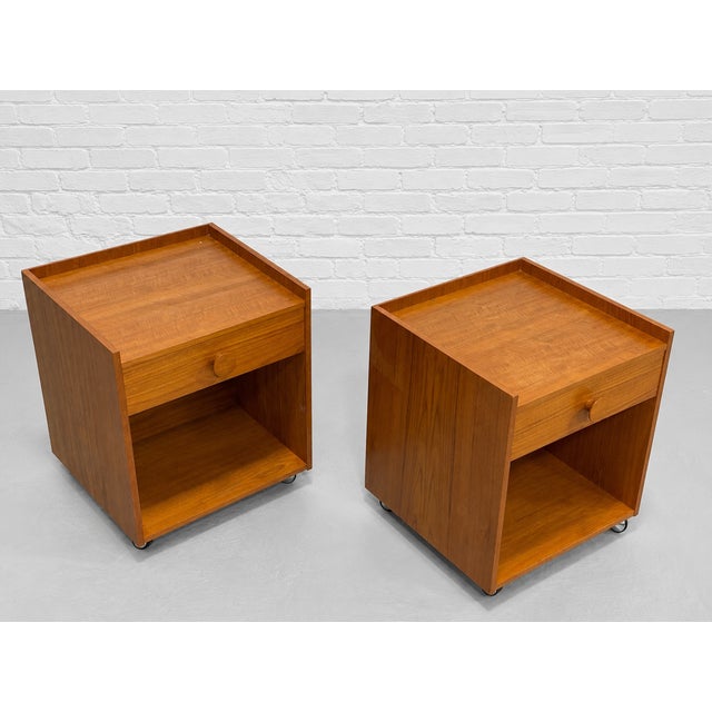 Pair of Danish Mid Century Modern Teak Nightstands, C. 1960's For Sale - Image 12 of 14