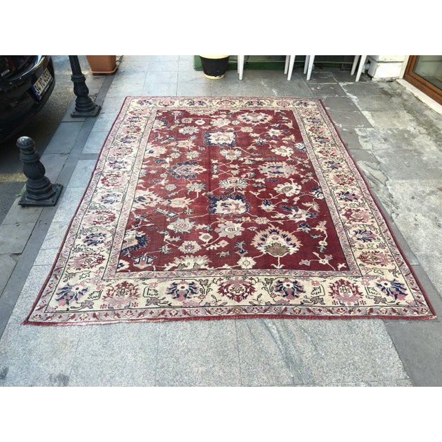1960s Vintage Turkish Oushak Rug-7′4″ × 9′6″ For Sale - Image 11 of 11