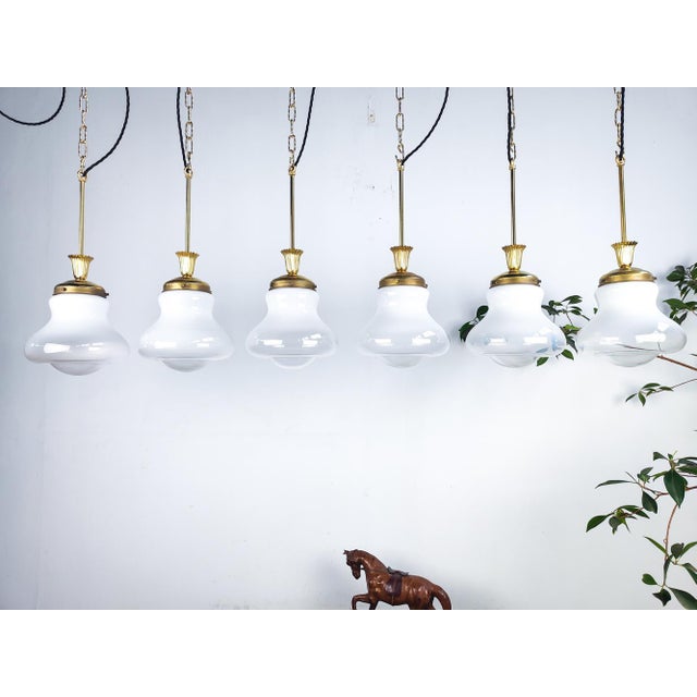 Brass and Murano Semi Translucent Glass Pendant Light, 1950s For Sale - Image 9 of 9