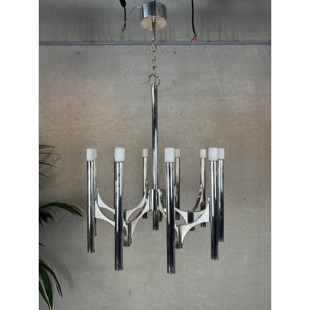 Silver Vintage Orbit Chandelier by Gaetano Sciolari, 1960s For Sale - Image 8 of 10