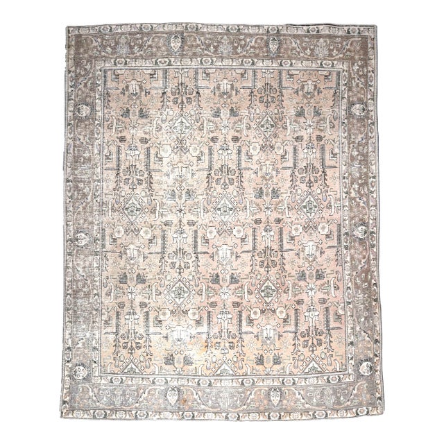 1960s Vintage Persian Handmade Wool Cotton Grey Area Rug For Sale