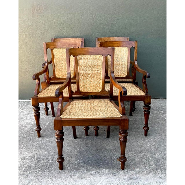 Late 20th Century Vintage Anglo Indian Cane Dining Chairs - Set of 5 For Sale - Image 5 of 12