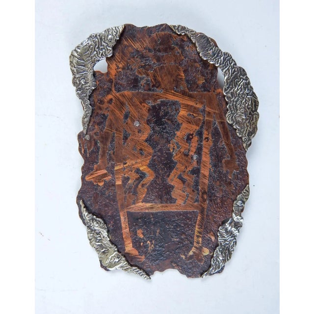 Large one of a kind 1991 sculptural artist made reticulated sterling silver and etched patinated copper brooch. Signed...