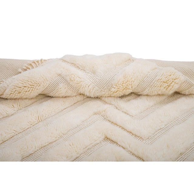 Contemporary Sculptural Ivory Hand-Knotted Moroccan Wool Rug | 10'8" X 6'11" | One of a Kind For Sale - Image 3 of 8