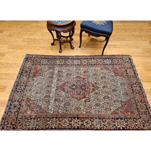 19th Century Persian Farahan Rug, Hand-Knotted Wool, Paisley Pattern, Pale Green & Navy, 4x6 For Sale In Chicago - Image 6 of 18