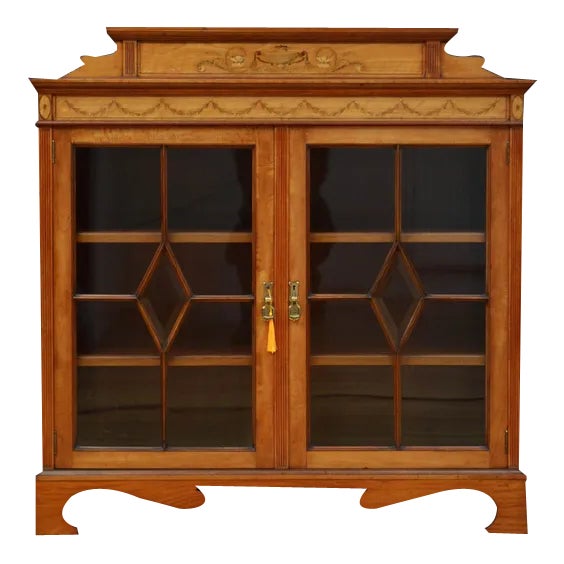 Antique Edwardian Satinwood Cabinet Bookcase, 1900 For Sale