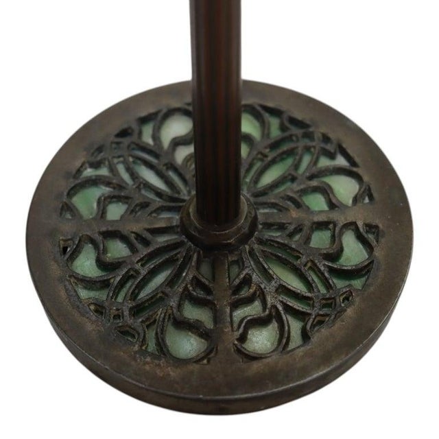 Arts & Crafts Pair Arts & Crafts Patinaed Bronze Candlesticks With Murano Glass Inserts C1920 For Sale - Image 3 of 7