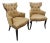 Modern Design Tufted Leather & Raffia Chairs - a Pair For Sale