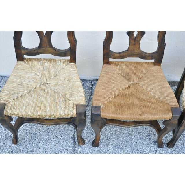 Spanish Rococo Rush Seat Distressed Carved Wood Dining Side Chairs ...